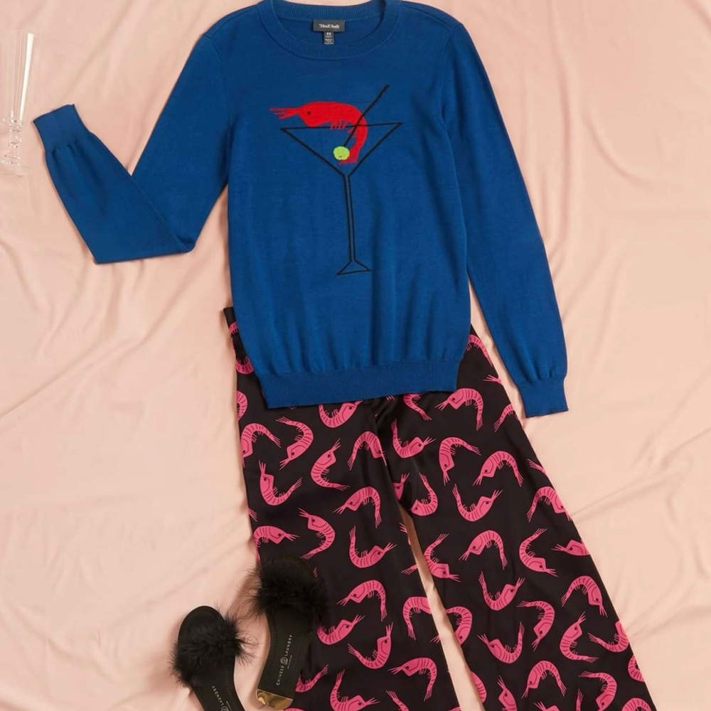 ModCloth Shrimp Cocktail Martini Knitted Sweater🦐🍸